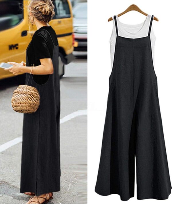 YESNO Women Casual Loose Long Bib Pants Wide Leg Jumpsuits Baggy Cotton Rompers Overalls with Pockets PZZTYP2 - Image 2