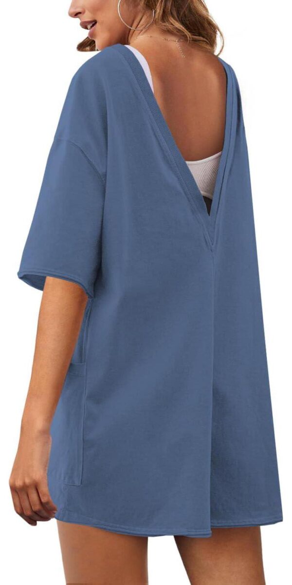 Yeokou Rompers for Women Casual Short Sleeve Oversized Athletic Workout Reversible Hot Shot Tee Romper Deep Pockets - Image 3