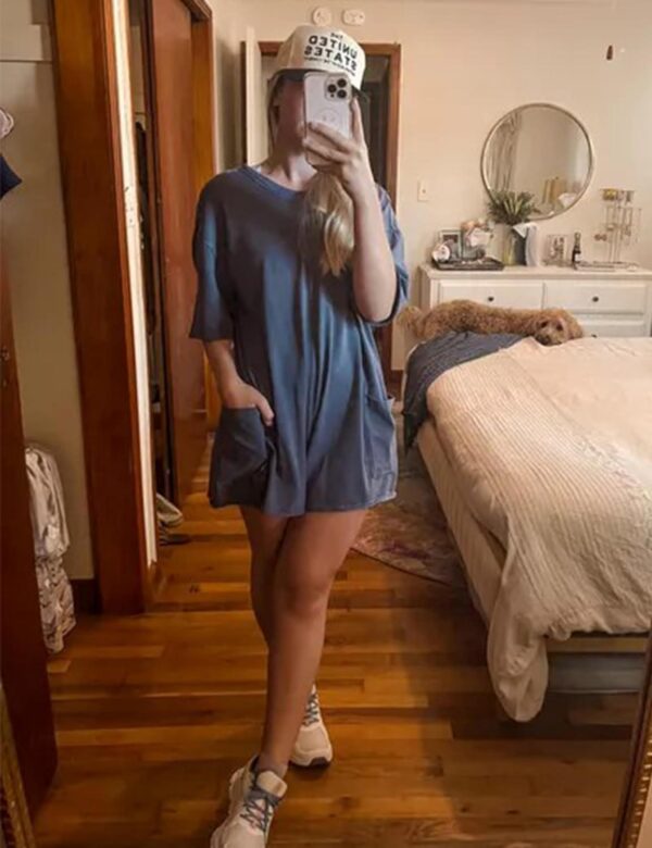 Yeokou Rompers for Women Casual Short Sleeve Oversized Athletic Workout Reversible Hot Shot Tee Romper Deep Pockets - Image 5