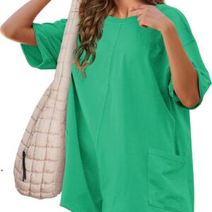 Yeokou Rompers for Women Casual Short Sleeve Oversized Athletic Workout Reversible Hot Shot Tee Romper Deep Pockets