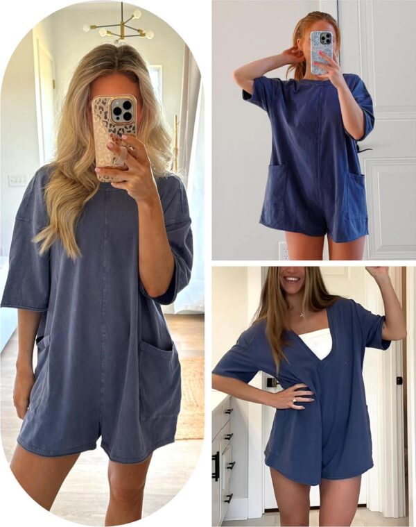Yeokou Rompers for Women Casual Short Sleeve Oversized Athletic Workout Reversible Hot Shot Tee Romper Deep Pockets - Image 4