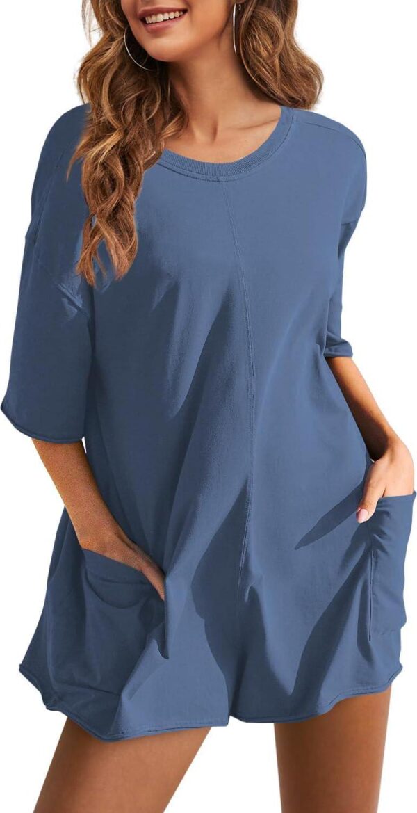 Yeokou Rompers for Women Casual Short Sleeve Oversized Athletic Workout Reversible Hot Shot Tee Romper Deep Pockets - Image 2