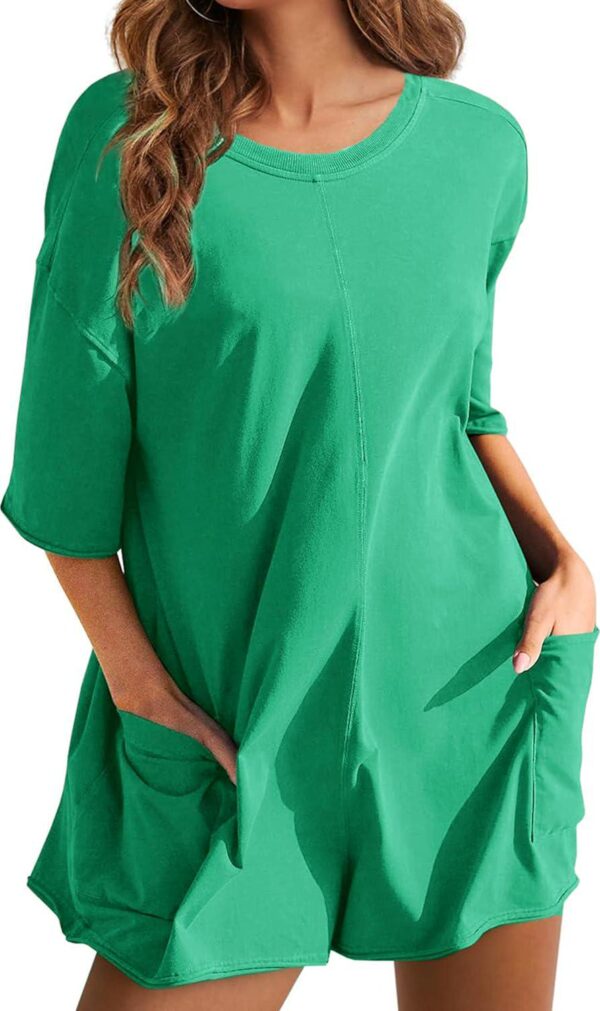 Yeokou Rompers for Women Casual Short Sleeve Oversized Athletic Workout Reversible Hot Shot Tee Romper Deep Pockets - Image 3