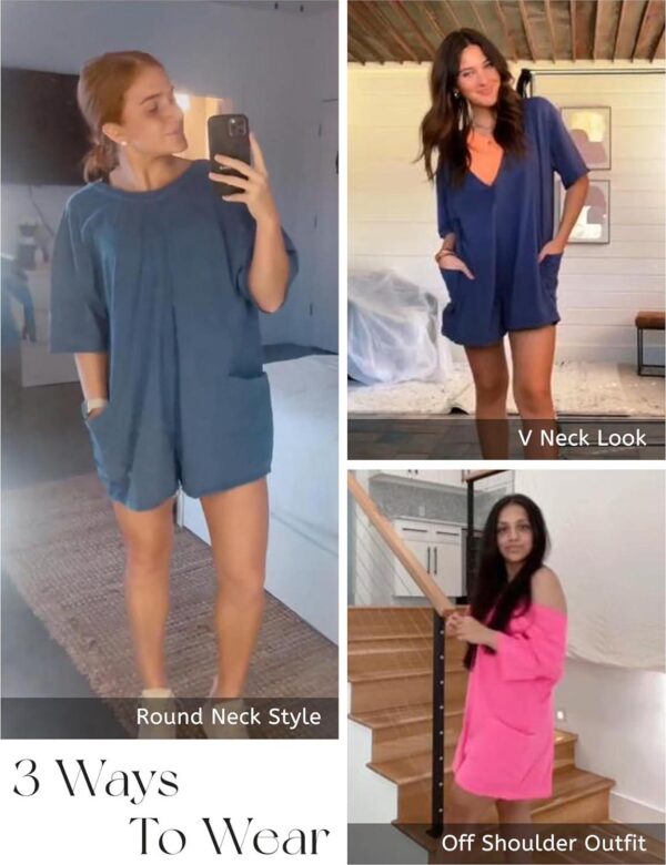 Yeokou Rompers for Women Casual Short Sleeve Oversized Athletic Workout Reversible Hot Shot Tee Romper Deep Pockets - Image 6