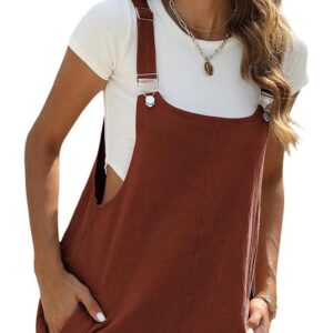 Yeokou Women's Cotton Linen Short Overalls Casual Summer Bib Shortalls with Pockets