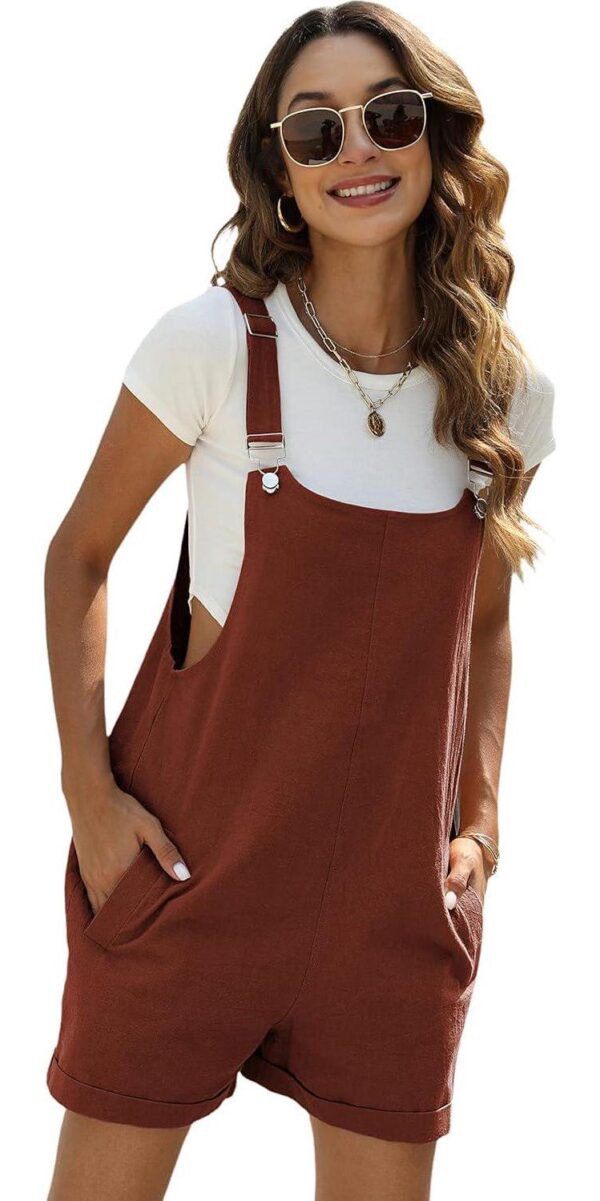 Yeokou Women's Cotton Linen Short Overalls Casual Summer Bib Shortalls with Pockets