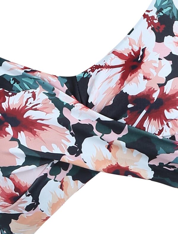 ZAFUL Women One Piece Swimdress Tummy Control Bathing Suit Push Up Swimsuit Modest Swimwear Cutout V Neck Cute Tie Knot Skirt - Image 4