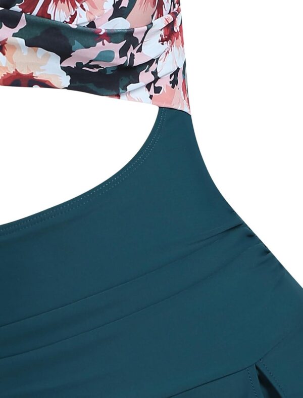 ZAFUL Women One Piece Swimdress Tummy Control Bathing Suit Push Up Swimsuit Modest Swimwear Cutout V Neck Cute Tie Knot Skirt - Image 5
