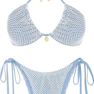 ZAFUL Women's Triangle Bikini Multiway Fishnet Tie Side Bandeau Halter String Bikini Set Two Piece Swimsuit Bathing Suits