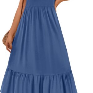 ZESICA Women's 2024 Summer Sleeveless Dress Square Neck Pleated Swing Casual Maxi Dresses with Pockets