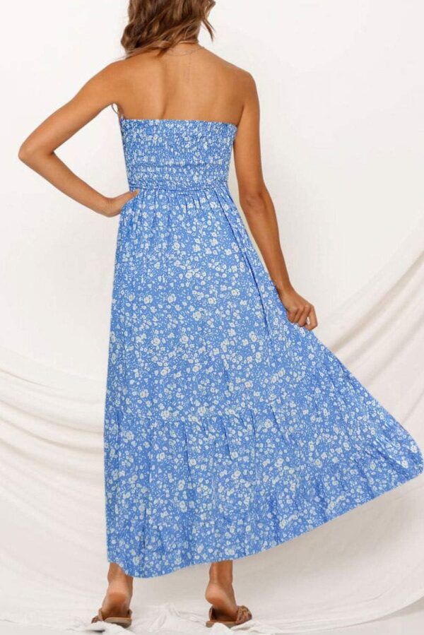 ZESICA Women's 2024 Summer Bohemian Floral Printed Strapless Beach Party Long Maxi Dress - Image 4