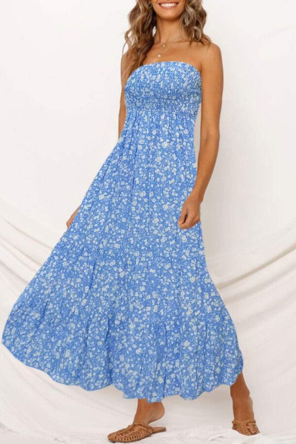ZESICA Women's 2024 Summer Bohemian Floral Printed Strapless Beach Party Long Maxi Dress - Image 2