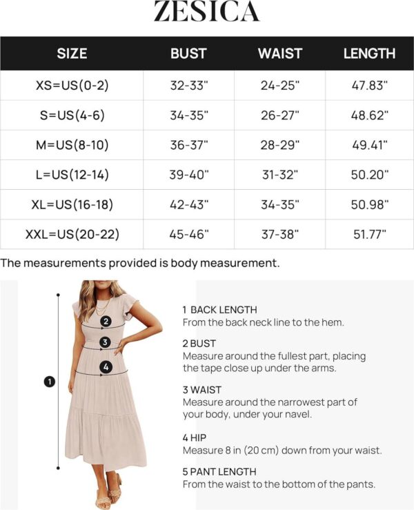 ZESICA Women's 2024 Summer Casual Flutter Short Sleeve Crew Neck Smocked Elastic Waist Tiered Midi Dress - Image 5