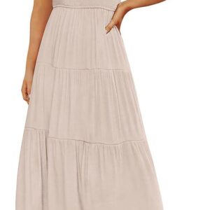 ZESICA Women's 2024 Summer Casual Flutter Short Sleeve Crew Neck Smocked Elastic Waist Tiered Midi Dress