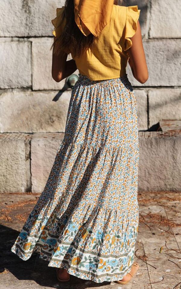 ZESICA Women's 2024 Bohemian Floral Printed Elastic Waist A Line Maxi Skirt with Pockets - Image 4