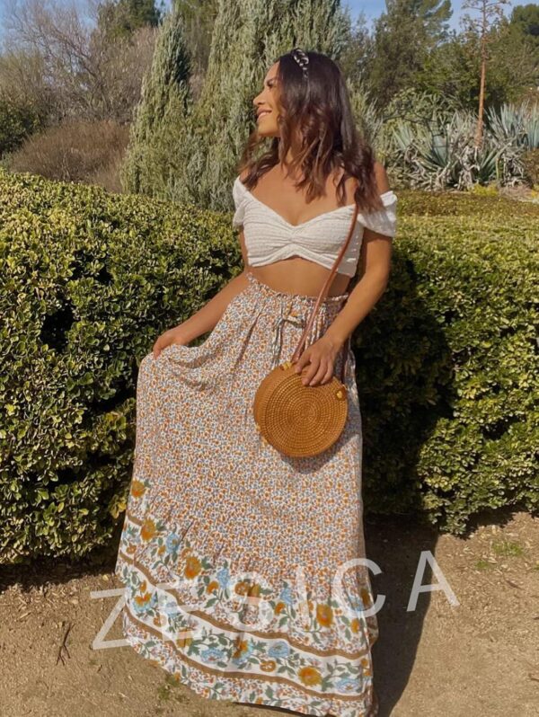 ZESICA Women's 2024 Bohemian Floral Printed Elastic Waist A Line Maxi Skirt with Pockets - Image 5