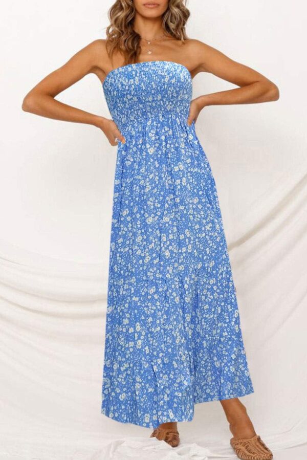 ZESICA Women's 2024 Summer Bohemian Floral Printed Strapless Beach Party Long Maxi Dress - Image 3
