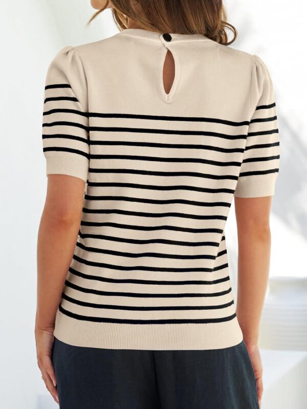 ZESICA Women's Casual Striped Tops Short Sleeve Crew Neck Ribbed Knit T Shirts Comfy Loose Basic Pullover Sweater - Image 4