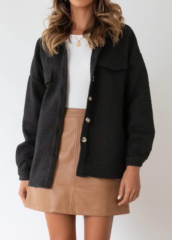 ZESICA Women's Casual Long Sleeve Button Down Loose Lightweight Shacket Shirt Jacket Coat Outerwear with Pockets - Image 8