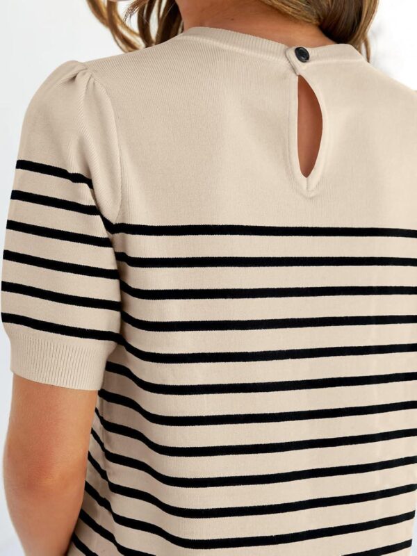 ZESICA Women's Casual Striped Tops Short Sleeve Crew Neck Ribbed Knit T Shirts Comfy Loose Basic Pullover Sweater - Image 5