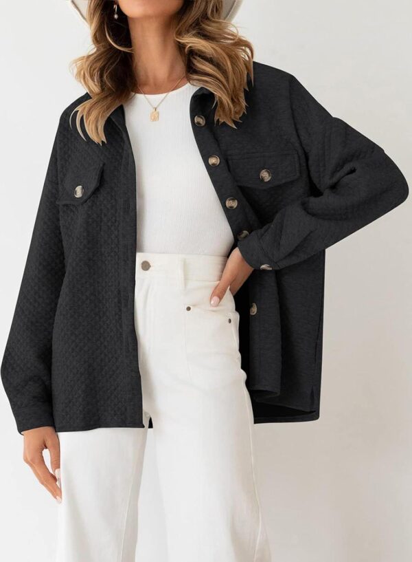 ZESICA Women's Casual Long Sleeve Button Down Loose Lightweight Shacket Shirt Jacket Coat Outerwear with Pockets - Image 7