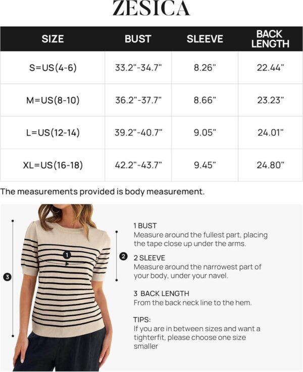 ZESICA Women's Casual Striped Tops Short Sleeve Crew Neck Ribbed Knit T Shirts Comfy Loose Basic Pullover Sweater - Image 6