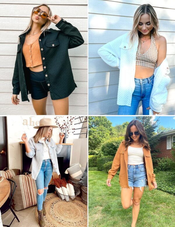 ZESICA Women's Casual Long Sleeve Button Down Loose Lightweight Shacket Shirt Jacket Coat Outerwear with Pockets - Image 6