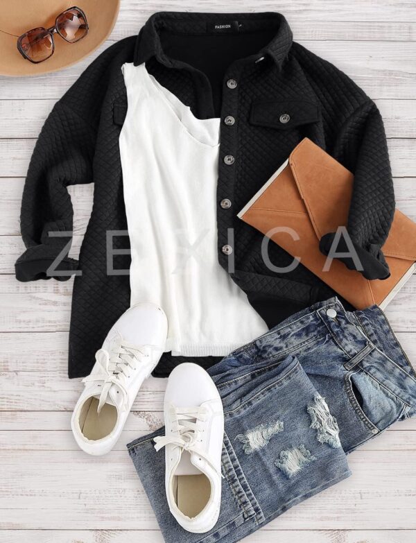 ZESICA Women's Casual Long Sleeve Button Down Loose Lightweight Shacket Shirt Jacket Coat Outerwear with Pockets - Image 5