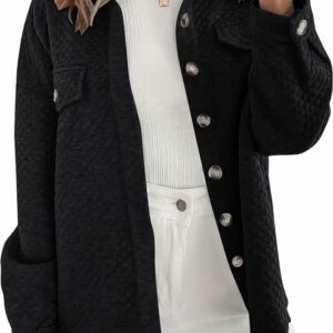 ZESICA Women's Casual Long Sleeve Button Down Loose Lightweight Shacket Shirt Jacket Coat Outerwear with Pockets