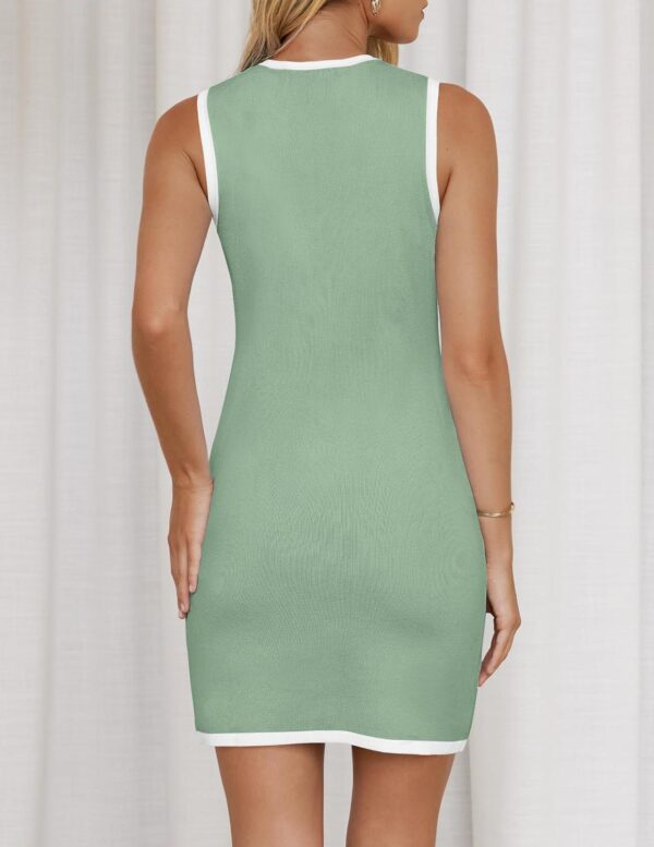 ZESICA Women's Summer Sleeveless Mini Dress Crewneck Button Kint Color Block Bodycon Party Short Dresses with Pockets - Image 4