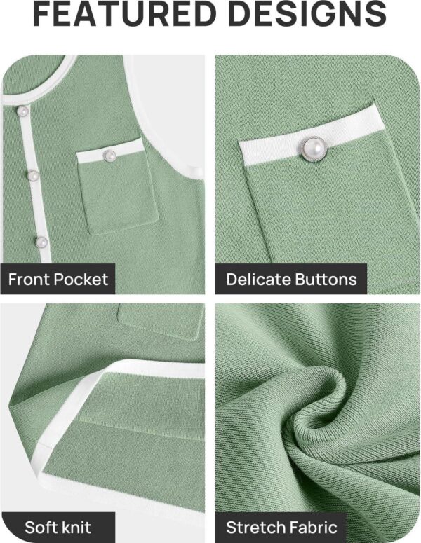 ZESICA Women's Summer Sleeveless Mini Dress Crewneck Button Kint Color Block Bodycon Party Short Dresses with Pockets - Image 5