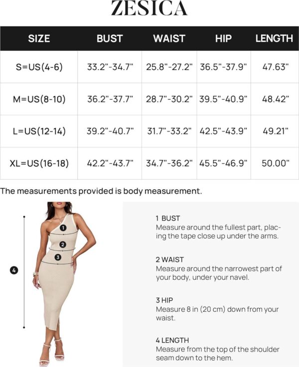 ZESICA Women's Summer One Shoulder Bodycon Midi Dresses 2024 Casual Sleeveless Ribbed Knit Side Slit Sweater Dress - Image 6