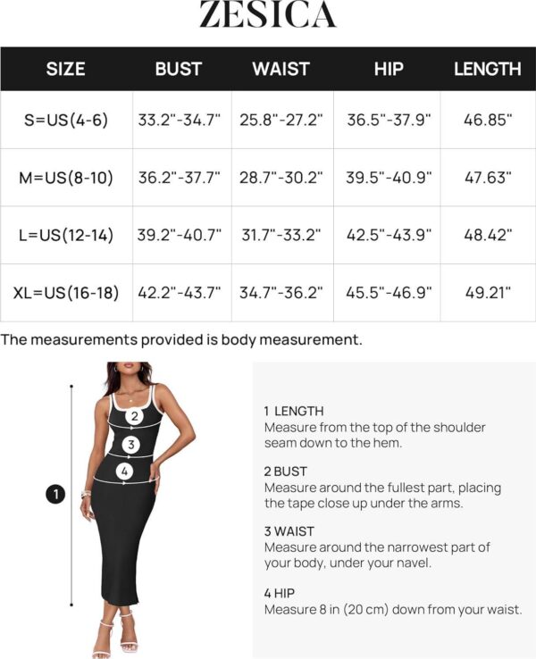 ZESICA Women's Summer Knitted Bodycon Midi Dress 2024 Casual Sleeveless Square Neck Side Slit Vacation Long Dresses - Image 6