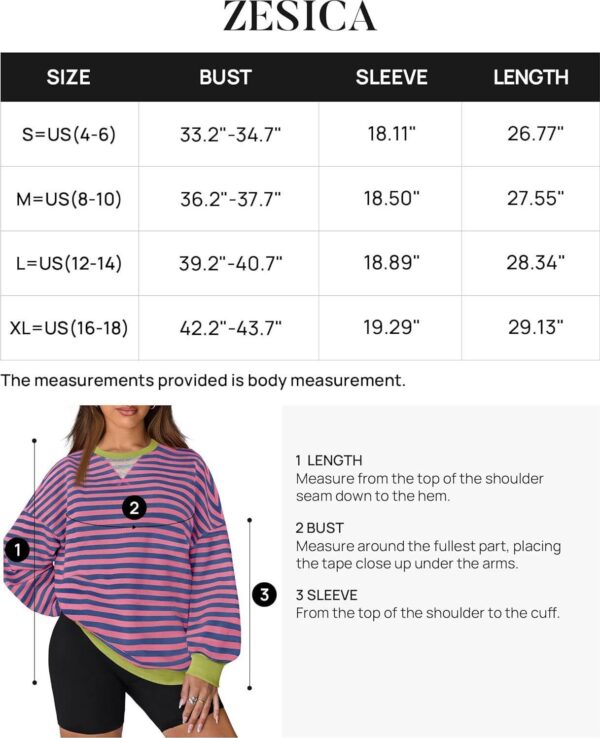 ZESICA Womens Casual Striped Pullover Tops Long Sleeve Shirts Crewneck Oversized Sweatshirts 2024 Fall Clothes - Image 5