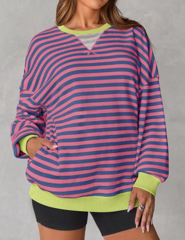 ZESICA Womens Casual Striped Pullover Tops Long Sleeve Shirts Crewneck Oversized Sweatshirts 2024 Fall Clothes - Image 2