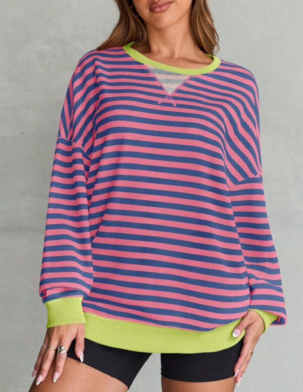ZESICA Womens Casual Striped Pullover Tops Long Sleeve Shirts Crewneck Oversized Sweatshirts 2024 Fall Clothes - Image 3