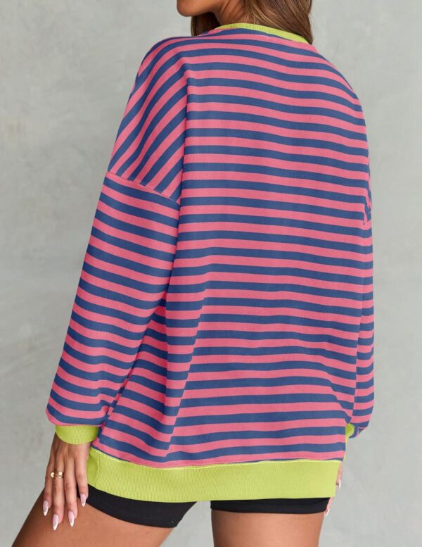 ZESICA Womens Casual Striped Pullover Tops Long Sleeve Shirts Crewneck Oversized Sweatshirts 2024 Fall Clothes - Image 4