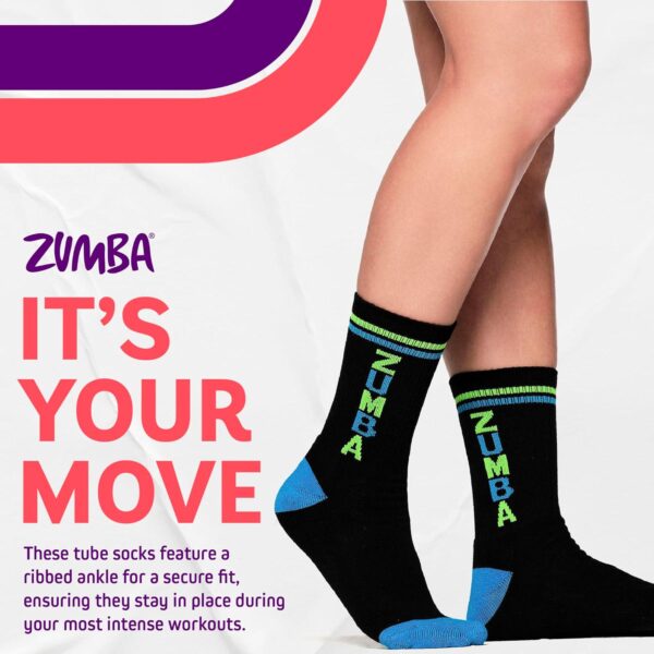 ZUMBA Women s Fired Up High Socks, Bold Black, 2 PK - Image 2