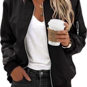 Zeagoo Women's Bomber Jacket Casual Coat Zip Up Outerwear Windbreaker with Pockets S-XXL