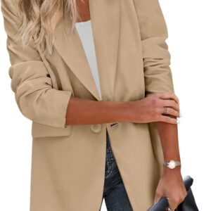 Zeagoo Womens Casual Blazers Pockets Long Sleeve Open Front Work Office Jackets Lapel Button Long Blazer Suit for Bussiness