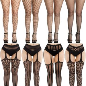 Zhanmai 8 Pairs Women Fishnet Stockings Tights Pantyhose Thigh High Stockings Waist Fishnets