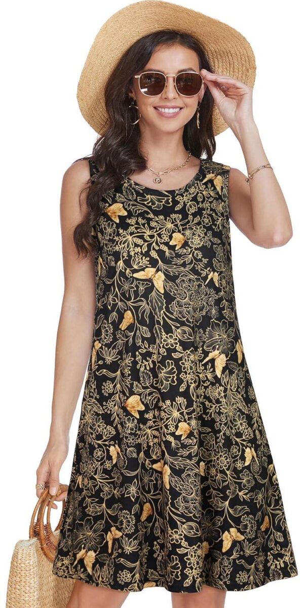 elescat Summer Dresses for Women 2024 Casual Beach Sleeveless Floral Print Tank Loose Sundress with Pocket - Image 2