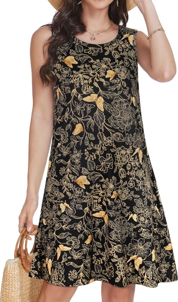 elescat Summer Dresses for Women 2024 Casual Beach Sleeveless Floral Print Tank Loose Sundress with Pocket