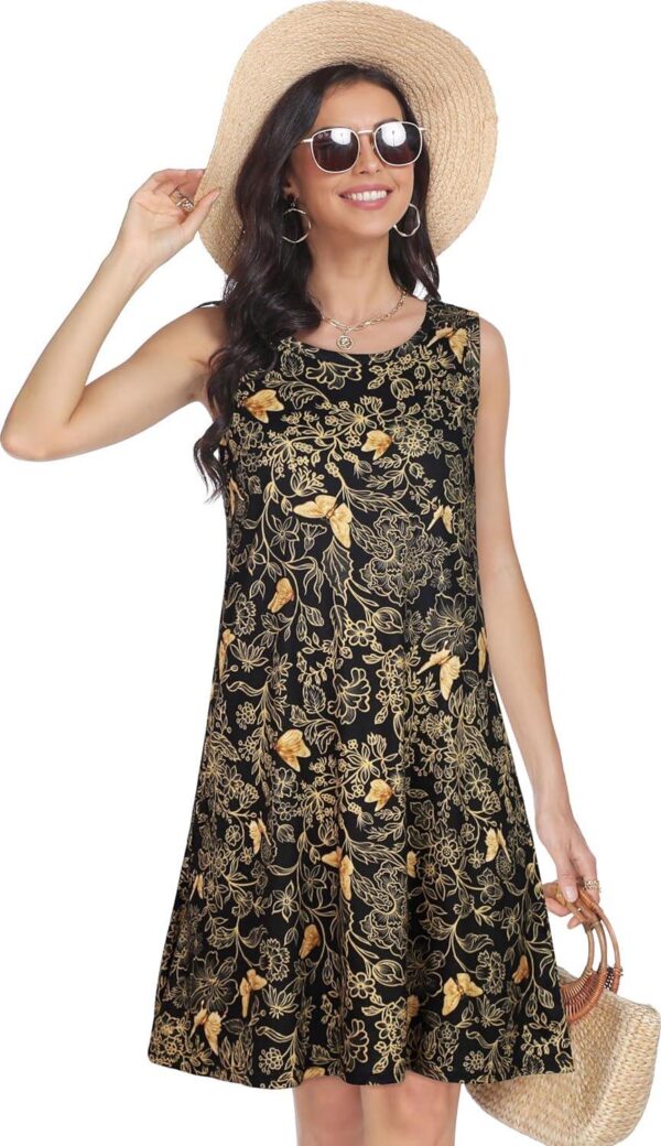 elescat Summer Dresses for Women 2024 Casual Beach Sleeveless Floral Print Tank Loose Sundress with Pocket - Image 3