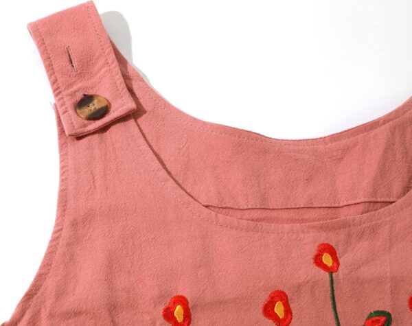 loveimgs Women's Casual Buttoned Straps Floral Embroidery Lightweight Baggy Bib Overalls Jumpsuit-Pockets - Image 2