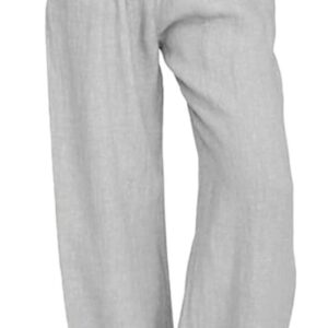 loveimgs Women's Casual Wide Leg Elastic Waist Loose Lightweight Summer Linen Beach Pants Drawstring