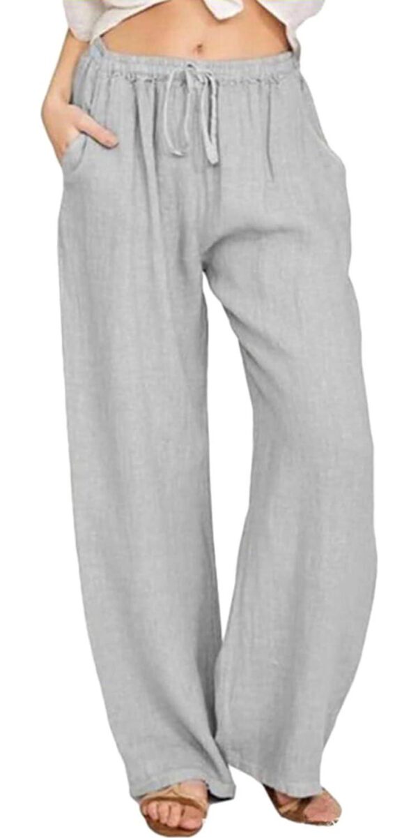 loveimgs Women's Casual Wide Leg Elastic Waist Loose Lightweight Summer Linen Beach Pants Drawstring