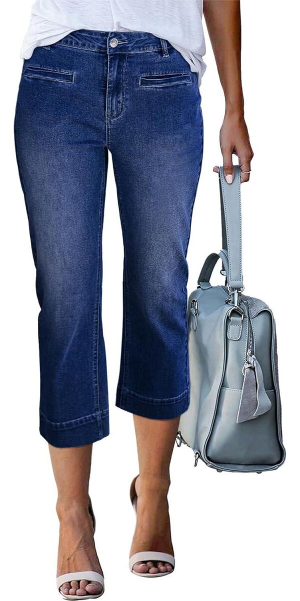 luvamia Capri Jeans for Women High Waisted Slim Straight Stretchy Denim Capris Pants Welt Pockets Casual Cropped Jeans