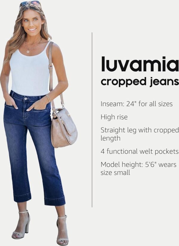 luvamia Capri Jeans for Women High Waisted Slim Straight Stretchy Denim Capris Pants Welt Pockets Casual Cropped Jeans - Image 4