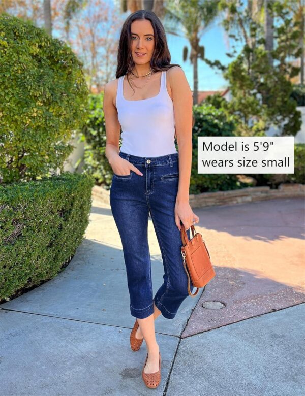luvamia Capri Jeans for Women High Waisted Slim Straight Stretchy Denim Capris Pants Welt Pockets Casual Cropped Jeans - Image 2